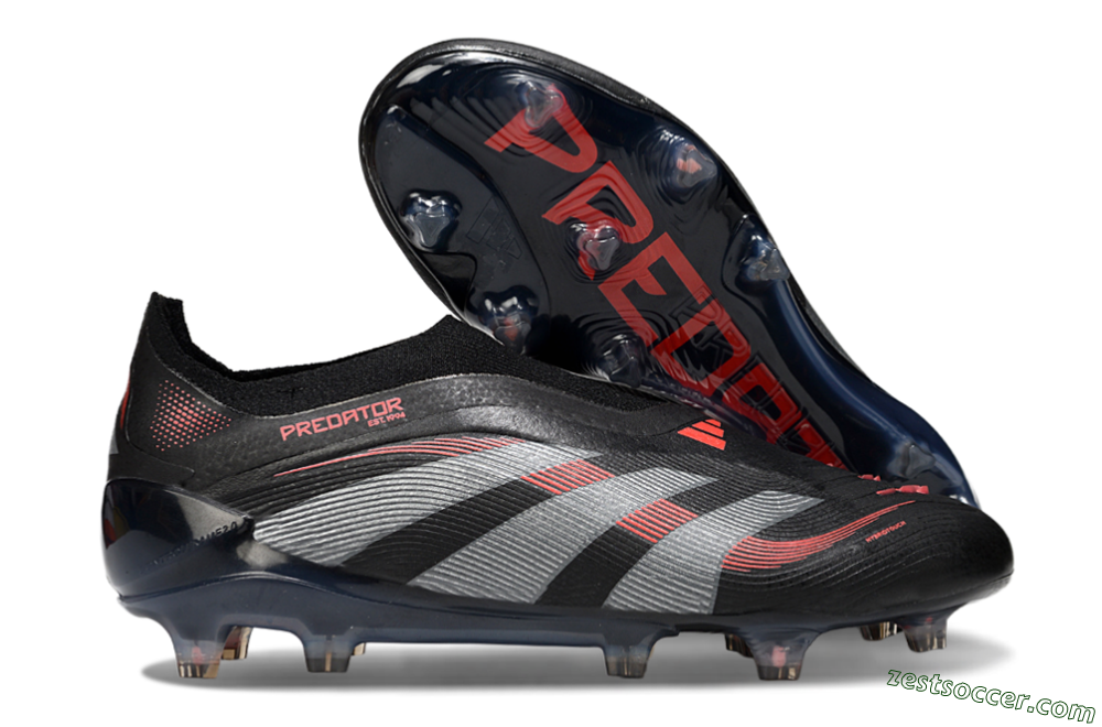 Adidas Predator 25 Elite Laceless FG Low-Tops Soccer Cleats - Black/Grey/Red 0