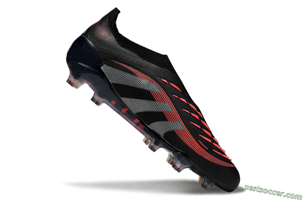Adidas Predator 25 Elite Laceless FG Low-Tops Soccer Cleats - Black/Grey/Red 4