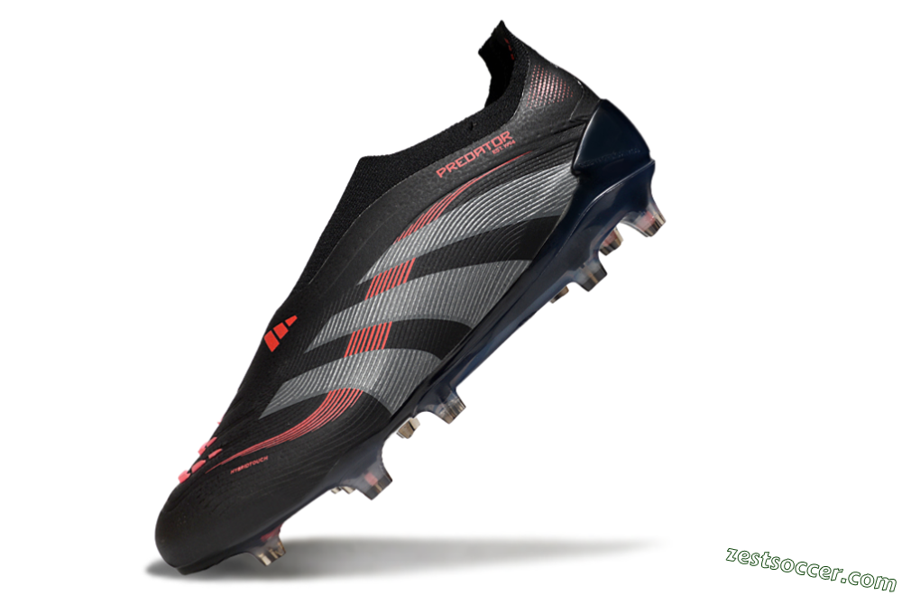 Adidas Predator 25 Elite Laceless FG Low-Tops Soccer Cleats - Black/Grey/Red 5