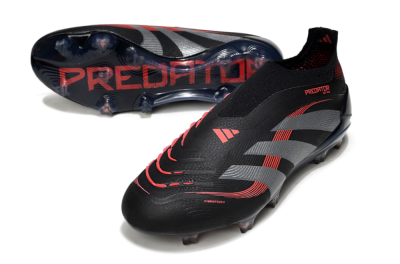Adidas Predator 25 Elite Laceless FG Low-Tops Soccer Cleats - Black/Grey/Red