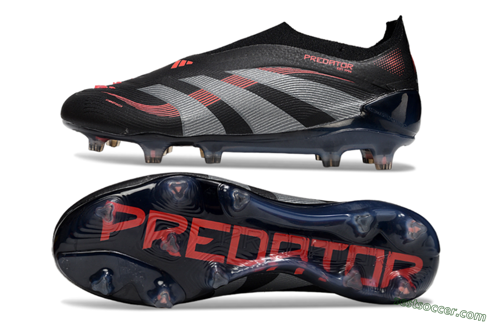 Adidas Predator 25 Elite Laceless FG Low-Tops Soccer Cleats - Black/Grey/Red 1
