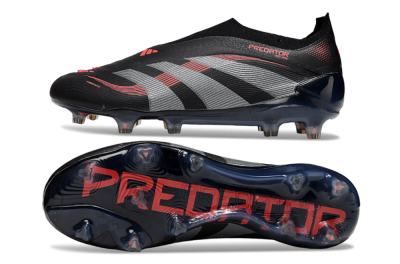Adidas Predator 25 Elite Laceless FG Low-Tops Soccer Cleats - Black/Grey/Red