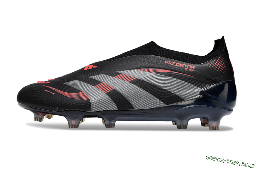 Adidas Predator 25 Elite Laceless FG Low-Tops Soccer Cleats - Black/Grey/Red 2