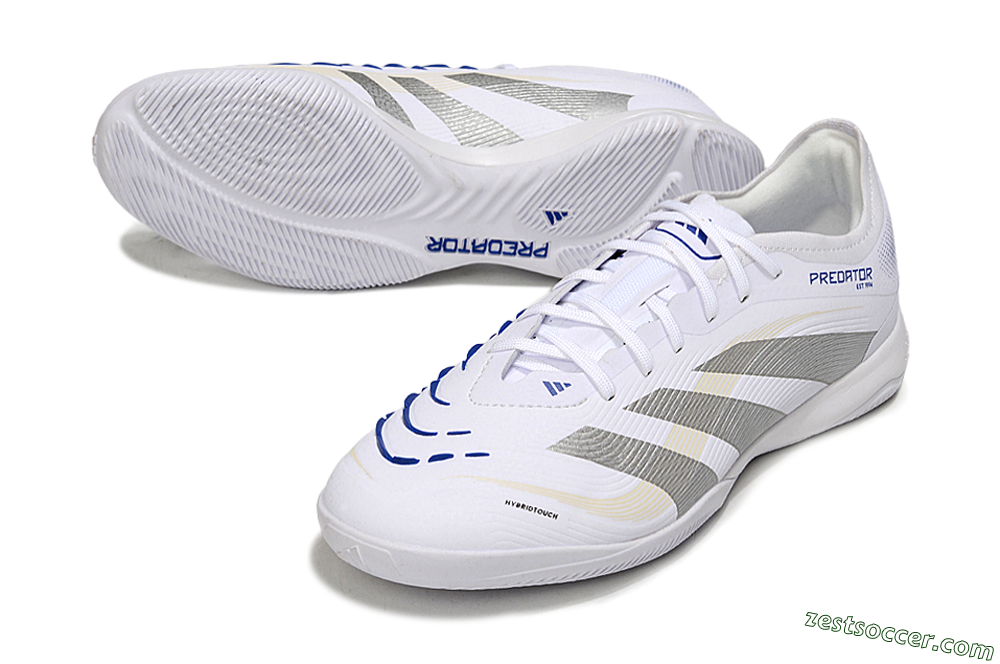 Adidas Predator 25 Elite IC Low-Tops Soccer Shoes - White/Silver/Blue 3