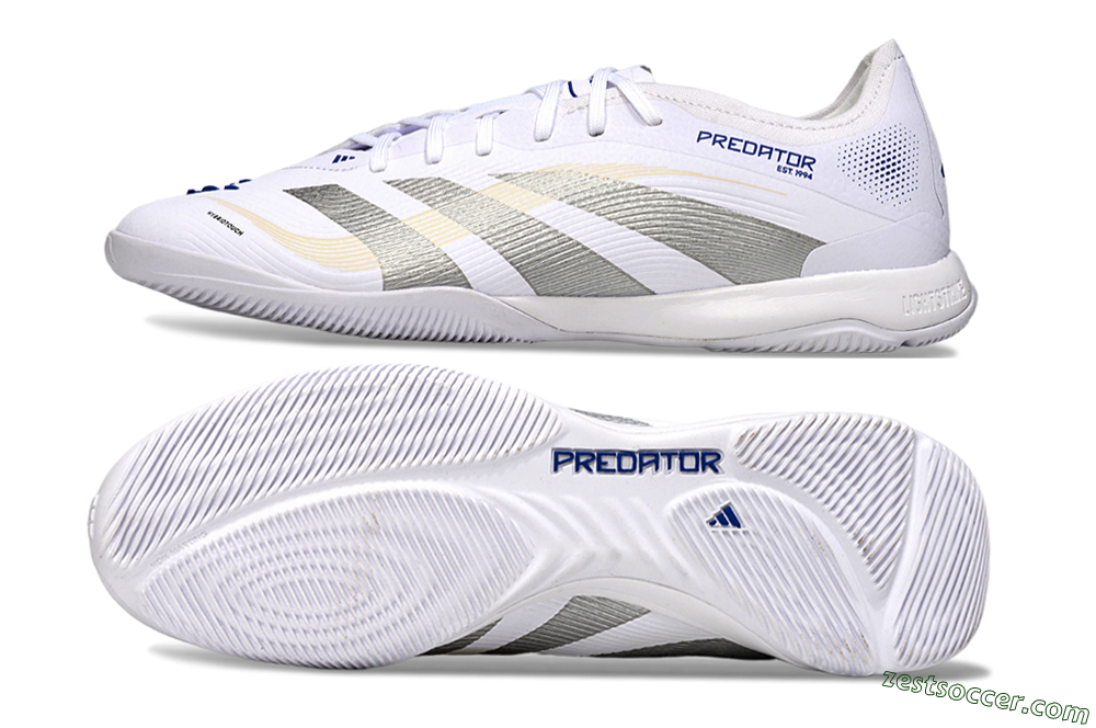 Adidas Predator 25 Elite IC Low-Tops Soccer Shoes - White/Silver/Blue 1