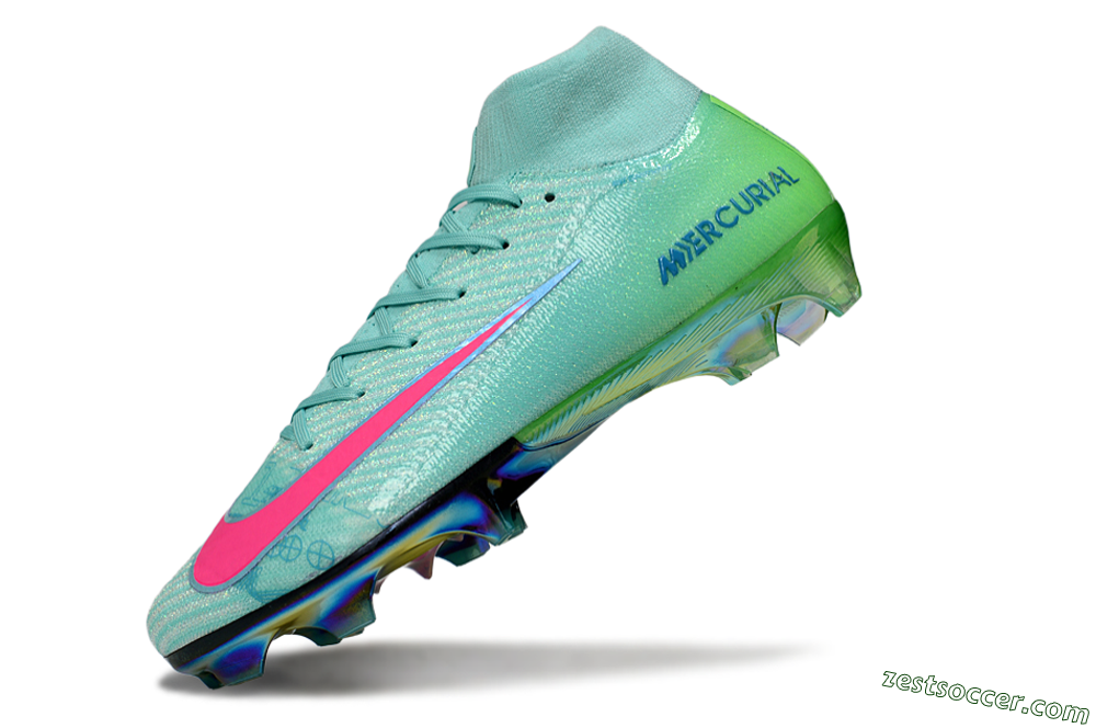Nike Air Zoom Mercurial Superfly 10 Elite FG High-Tops Soccer Cleats - Jade/Pink/Gold 5