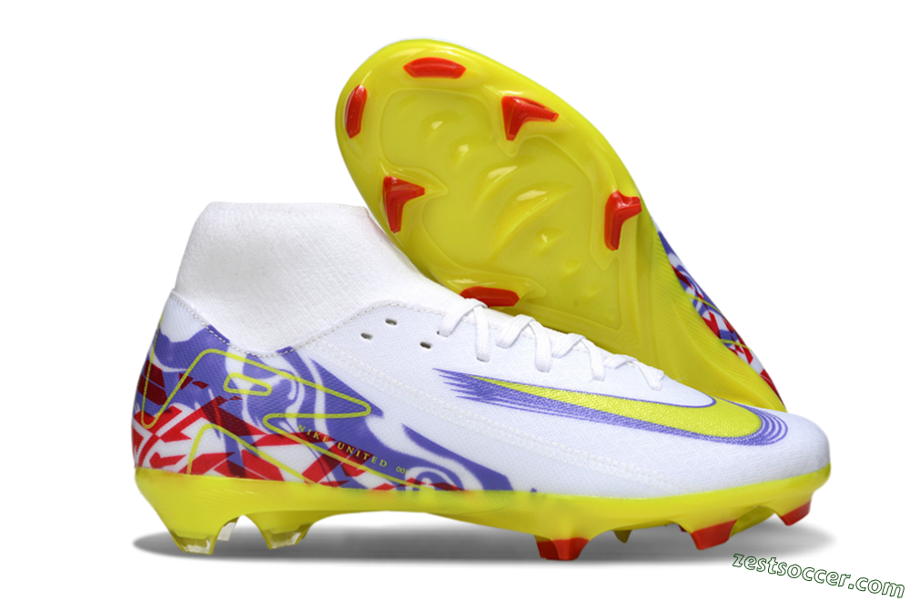 Nike Air Zoom Mercurial Superfly 10 Academy FG High-Tops Soccer Cleats - White/Purple/Yellow/Red 0
