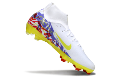 Nike Air Zoom Mercurial Superfly 10 Academy FG High-Tops Soccer Cleats - White/Purple/Yellow/Red