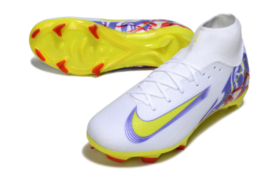 Nike Air Zoom Mercurial Superfly 10 Academy FG High-Tops Soccer Cleats - White/Purple/Yellow/Red