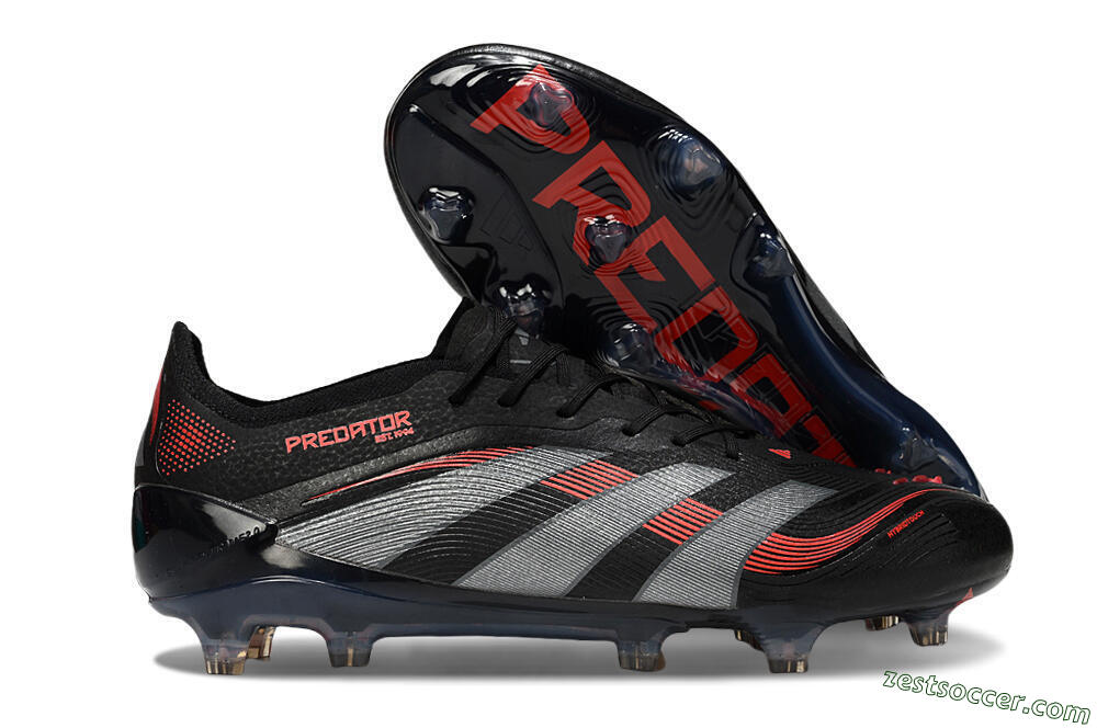 Adidas Predator 25 Elite FG Low-Tops Soccer Cleats - Black/Grey/Red 0