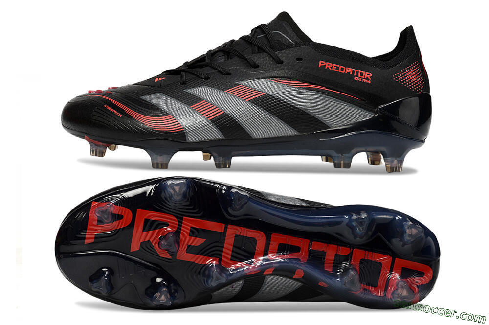 Adidas Predator 25 Elite FG Low-Tops Soccer Cleats - Black/Grey/Red 1