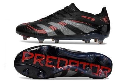 Adidas Predator 25 Elite FG Low-Tops Soccer Cleats - Black/Grey/Red