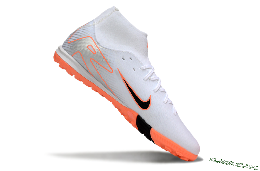 Nike Air Zoom Mercurial Superfly 10 Academy TF High-Tops Soccer Shoes - White/Black/Orange/Silver 4