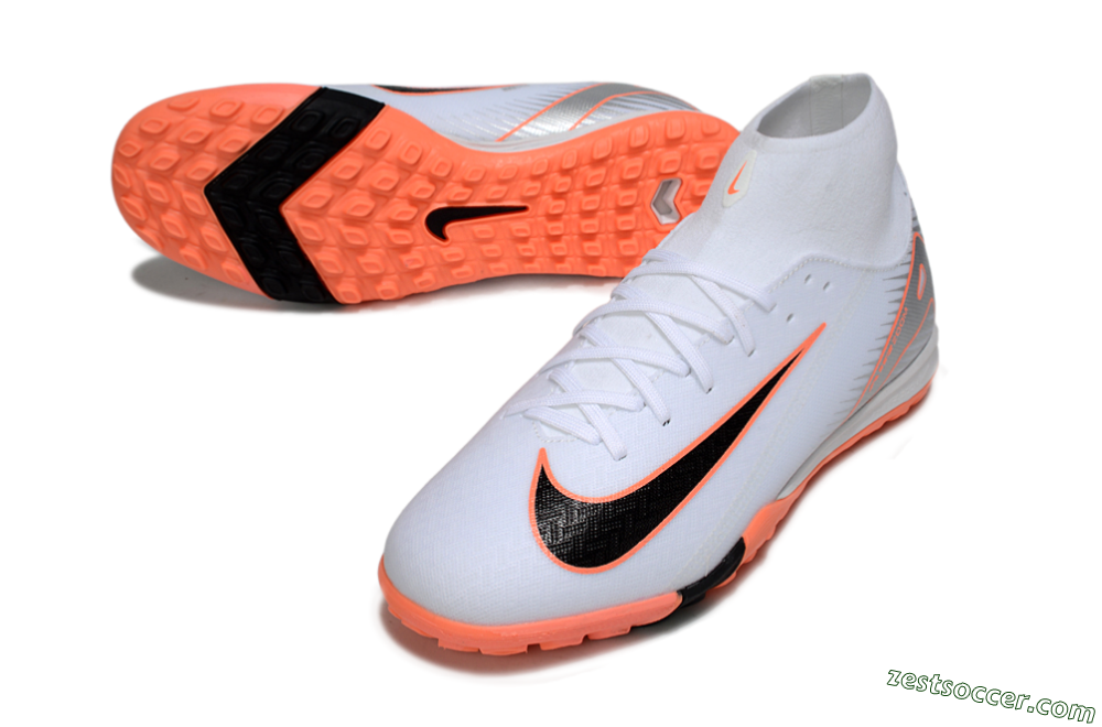 Nike Air Zoom Mercurial Superfly 10 Academy TF High-Tops Soccer Shoes - White/Black/Orange/Silver 3