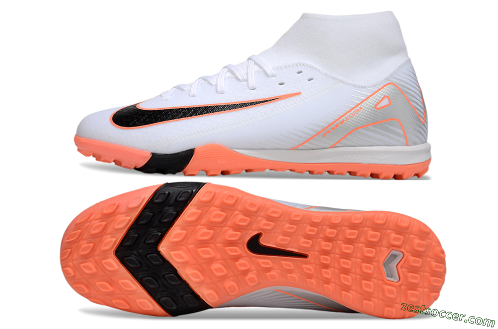 Nike Air Zoom Mercurial Superfly 10 Academy TF High-Tops Soccer Shoes - White/Black/Orange/Silver 1
