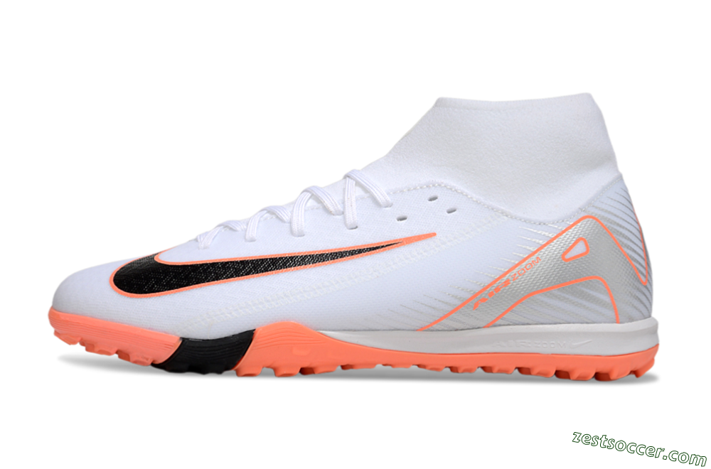 Nike Air Zoom Mercurial Superfly 10 Academy TF High-Tops Soccer Shoes - White/Black/Orange/Silver 2