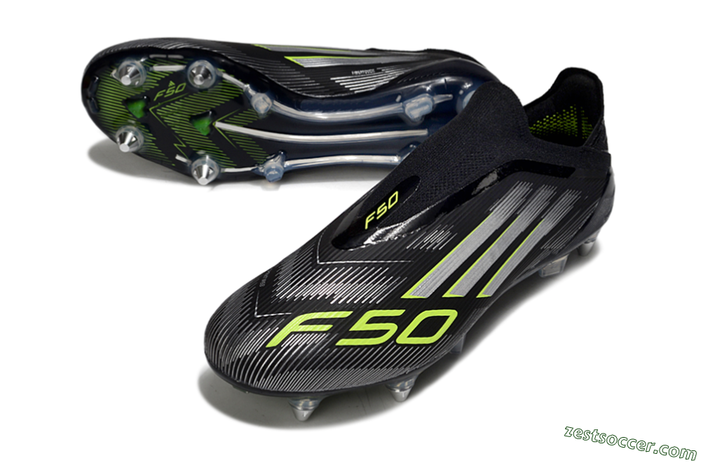 Adidas F50 Elite Laceless SG Low-Tops Soccer Cleats - Black/Silver/Yellow 3