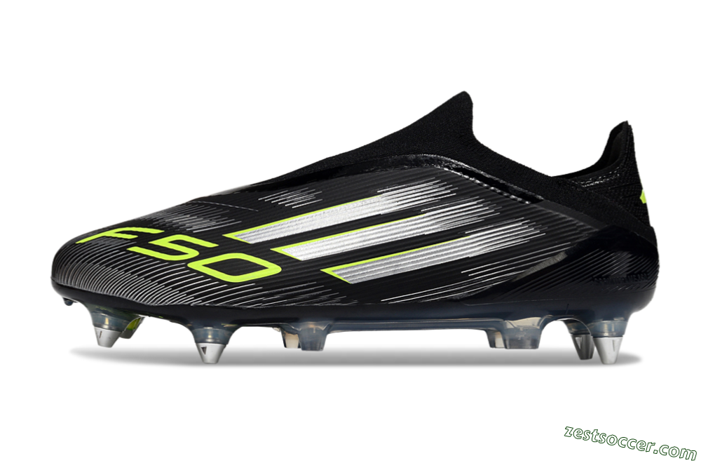 Adidas F50 Elite Laceless SG Low-Tops Soccer Cleats - Black/Silver/Yellow 2