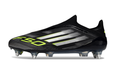 Adidas F50 Elite Laceless SG Low-Tops Soccer Cleats - Black/Silver/Yellow