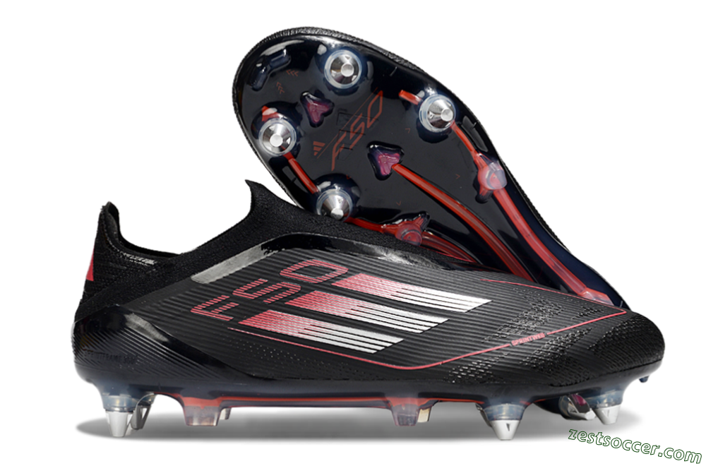 Adidas F50 Elite Laceless SG Low-Tops Soccer Cleats - Black/Silver/Red 0