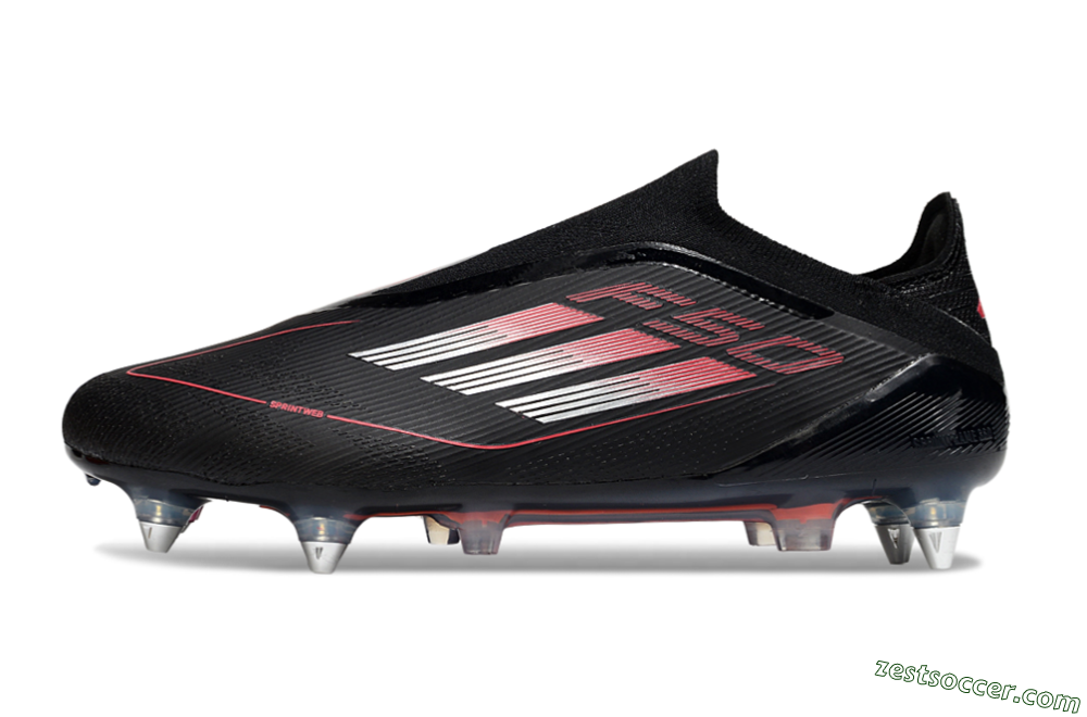 Adidas F50 Elite Laceless SG Low-Tops Soccer Cleats - Black/Silver/Red 2