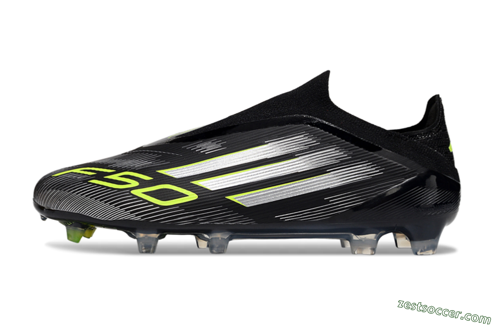 Adidas F50 Elite Laceless FG Low-Tops Soccer Cleats - Black/Silver/Yellow 2
