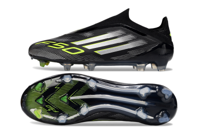 Adidas F50 Elite Laceless FG Low-Tops Soccer Cleats - Black/Silver/Yellow