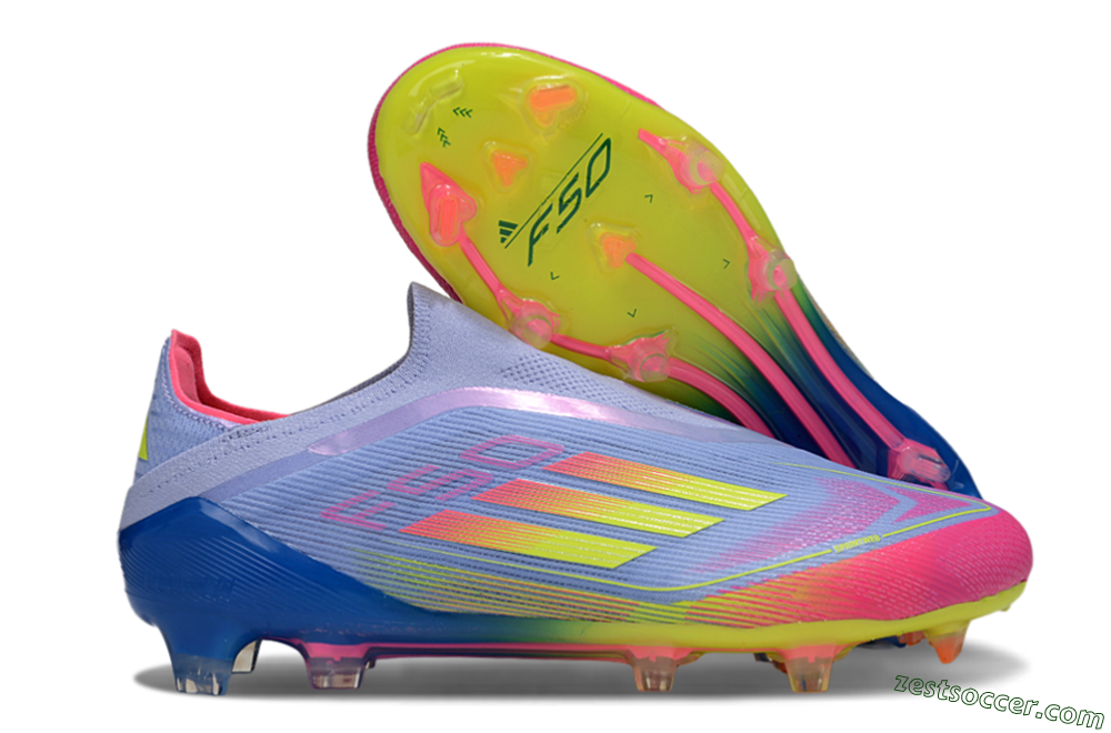 Adidas F50 Elite Laceless FG Low-Tops Soccer Cleats - Blue/Yellow/Red 0