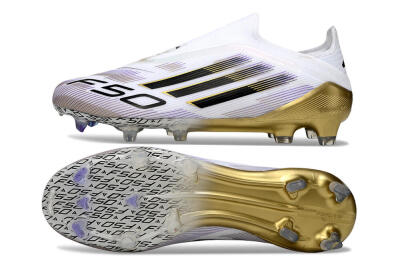 Adidas F50 Elite Laceless FG Low-Tops Soccer Cleats - White/Black/Purple/Gold