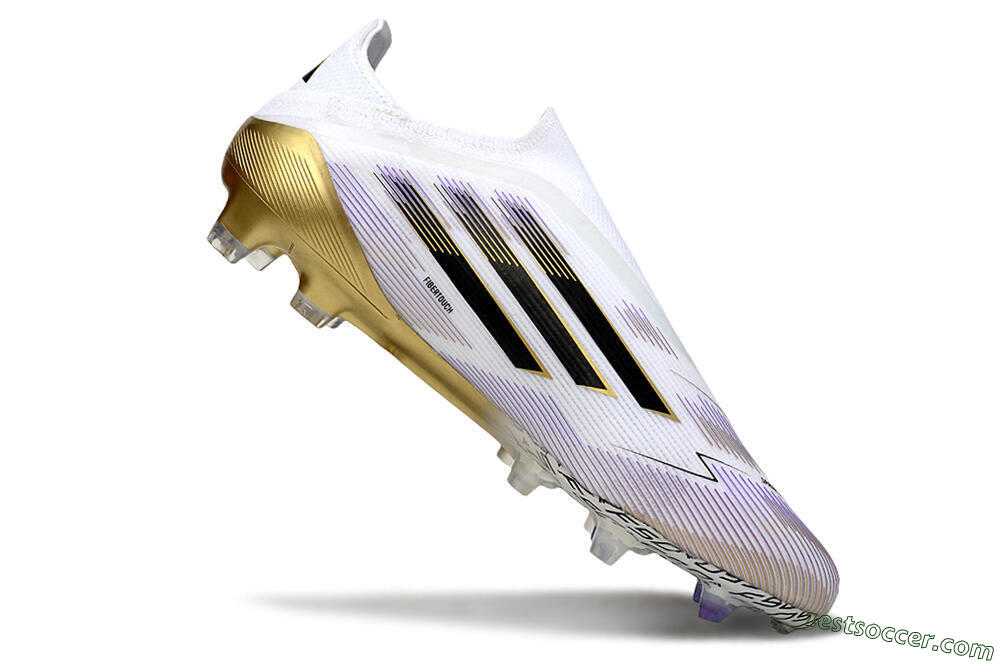 Adidas F50 Elite Laceless FG Low-Tops Soccer Cleats - White/Black/Purple/Gold 4