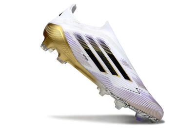 Adidas F50 Elite Laceless FG Low-Tops Soccer Cleats - White/Black/Purple/Gold