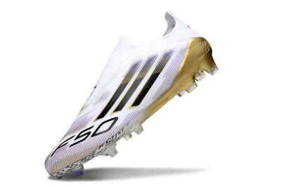 Adidas F50 Elite Laceless FG Low-Tops Soccer Cleats - White/Black/Purple/Gold