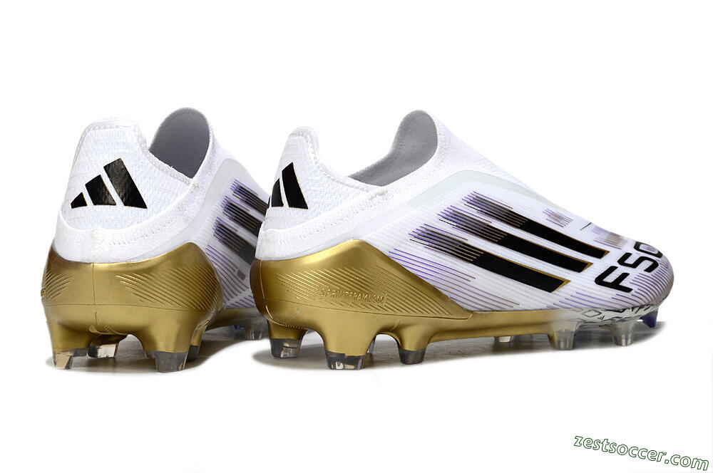 Adidas F50 Elite Laceless FG Low-Tops Soccer Cleats - White/Black/Purple/Gold 6