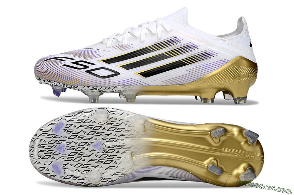 Adidas F50 Elite FG Low-Tops Soccer Cleats - White/Black/Purple/Gold 1