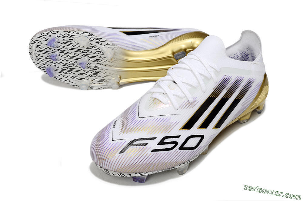 Adidas F50 Elite FG Low-Tops Soccer Cleats - White/Black/Purple/Gold 3