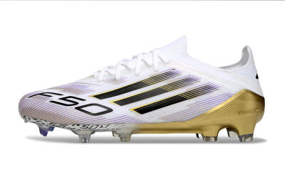 Adidas F50 Elite FG Low-Tops Soccer Cleats - White/Black/Purple/Gold
