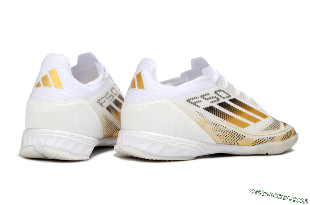 Adidas F50 Pro IC Low-Tops Soccer Shoes - White/Black/Gold 6