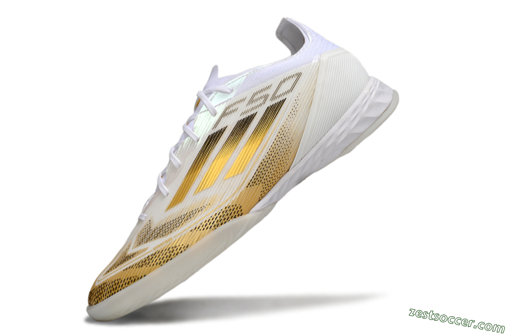 Adidas F50 Pro IC Low-Tops Soccer Shoes - White/Black/Gold 5