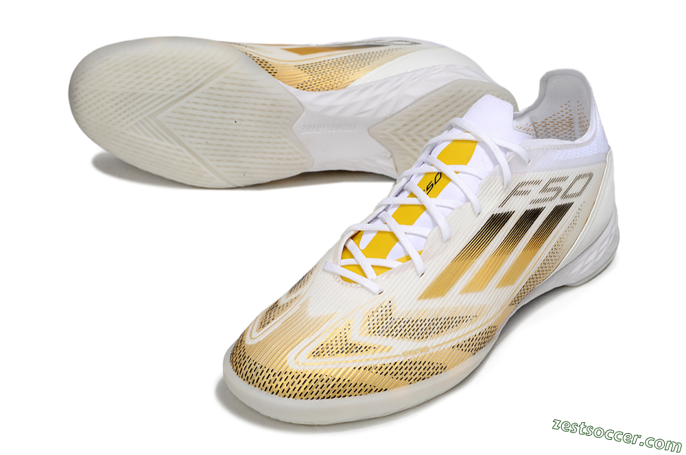 Adidas F50 Pro IC Low-Tops Soccer Shoes - White/Black/Gold 3