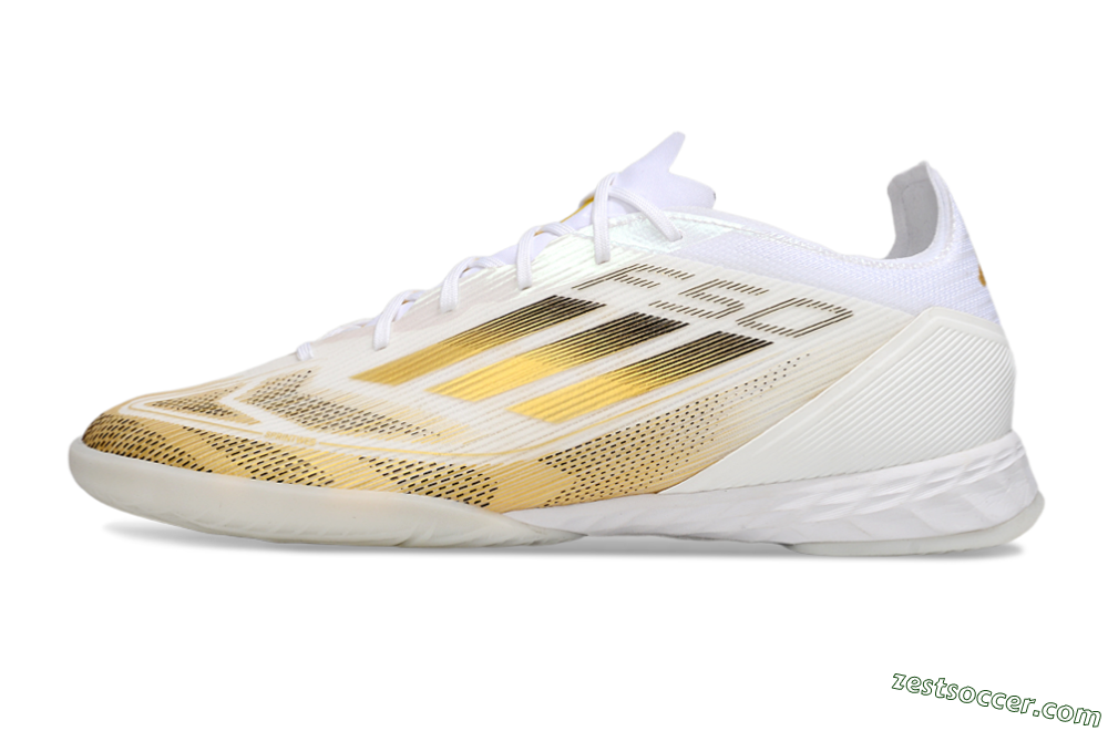 Adidas F50 Pro IC Low-Tops Soccer Shoes - White/Black/Gold 2