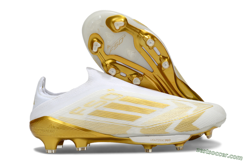 Adidas F50+ Elite Lightstrike Pro Laceless FG Low-Tops Soccer Cleats - White/Gold 0
