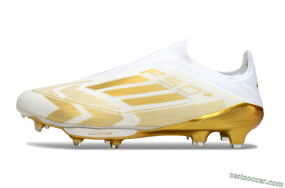 Adidas F50+ Elite Lightstrike Pro Laceless FG Low-Tops Soccer Cleats - White/Gold 2