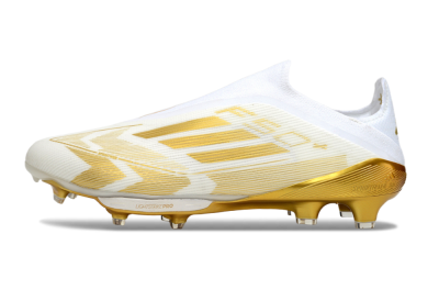 Adidas F50+ Elite Lightstrike Pro Laceless FG Low-Tops Soccer Cleats - White/Gold