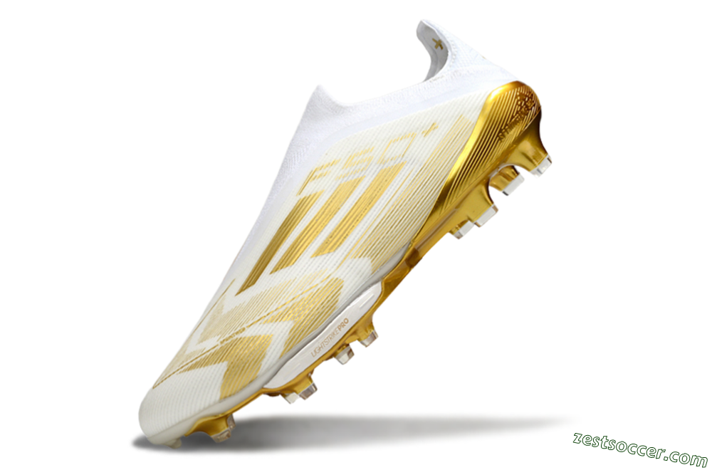 Adidas F50+ Elite Lightstrike Pro Laceless FG Low-Tops Soccer Cleats - White/Gold 5