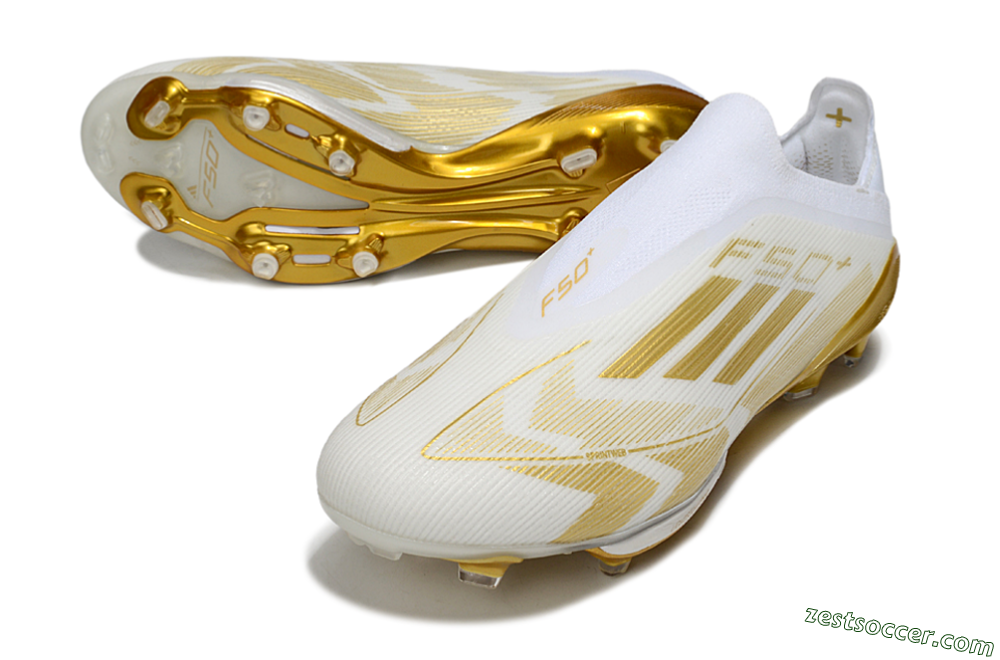 Adidas F50+ Elite Lightstrike Pro Laceless FG Low-Tops Soccer Cleats - White/Gold 3