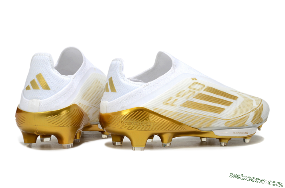 Adidas F50+ Elite Lightstrike Pro Laceless FG Low-Tops Soccer Cleats - White/Gold 6
