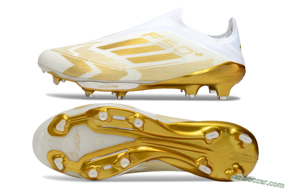 Adidas F50+ Elite Lightstrike Pro Laceless FG Low-Tops Soccer Cleats - White/Gold 1