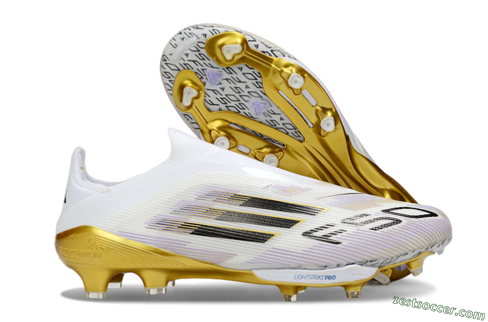 Adidas F50+ Elite Lightstrike Pro Laceless FG Low-Tops Soccer Cleats - White/Black/Gold 0