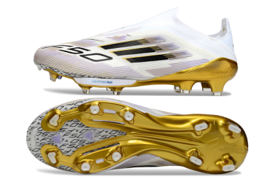 Adidas F50+ Elite Lightstrike Pro Laceless FG Low-Tops Soccer Cleats - White/Black/Gold