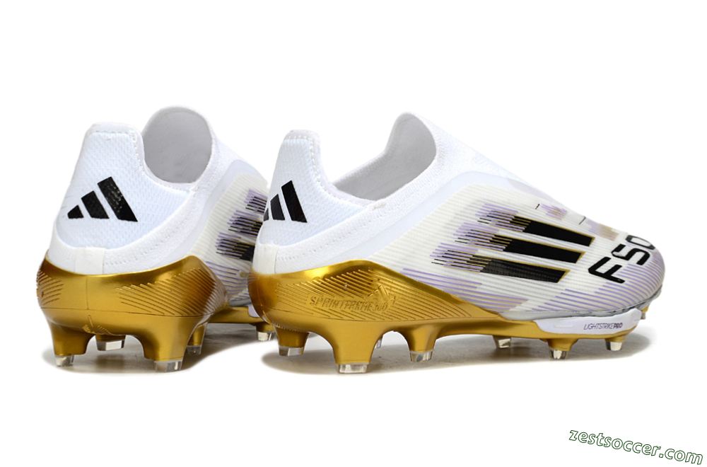 Adidas F50+ Elite Lightstrike Pro Laceless FG Low-Tops Soccer Cleats - White/Black/Gold 6